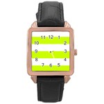Horizontal Stripes - White and Fluorescent Yellow Rose Gold Leather Watch
