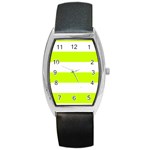 Horizontal Stripes - White and Fluorescent Yellow Barrel Style Metal Watch