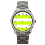 Horizontal Stripes - White and Fluorescent Yellow Sport Metal Watch