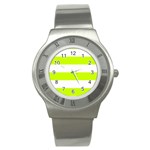 Horizontal Stripes - White and Fluorescent Yellow Stainless Steel Watch