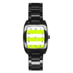 Horizontal Stripes - White and Fluorescent Yellow Stainless Steel Barrel Watch