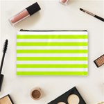 Horizontal Stripes - White and Fluorescent Yellow Cosmetic Bag (M)