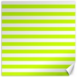 Horizontal Stripes - White and Fluorescent Yellow Canvas 16  x 16 