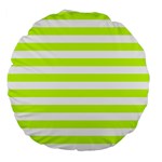 Horizontal Stripes - White and Fluorescent Yellow Large 18  Premium Round Cushion