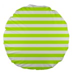 Horizontal Stripes - White and Fluorescent Yellow Large 18  Premium Flano Round Cushion