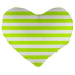 Horizontal Stripes - White and Fluorescent Yellow Large 19  Premium Heart Shape Cushion