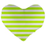 Horizontal Stripes - White and Fluorescent Yellow Large 19  Premium Flano Heart Shape Cushion