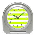 Horizontal Stripes - White and Fluorescent Yellow Desk Alarm Clock