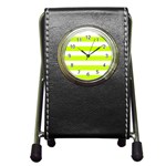 Horizontal Stripes - White and Fluorescent Yellow Pen Holder Desk Clock