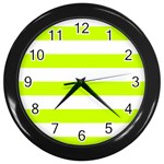 Horizontal Stripes - White and Fluorescent Yellow Wall Clock (Black)