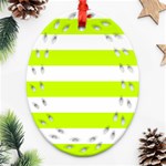 Horizontal Stripes - White and Fluorescent Yellow Ornament (Bell) Ornament (Oval Filigree)
