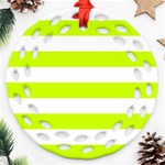 Horizontal Stripes - White and Fluorescent Yellow Ornament (Round Filigree)