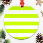 Horizontal Stripes - White and Fluorescent Yellow Round Ornament (Two Sides)