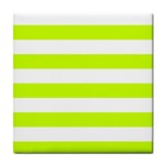 Horizontal Stripes - White and Fluorescent Yellow Tile Coaster