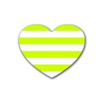 Horizontal Stripes - White and Fluorescent Yellow Heart Coaster (4 pack)