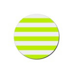 Horizontal Stripes - White and Fluorescent Yellow Rubber Round Coaster (4 pack)