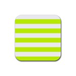 Horizontal Stripes - White and Fluorescent Yellow Rubber Coaster (Square)