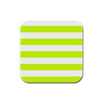 Horizontal Stripes - White and Fluorescent Yellow Rubber Square Coaster (4 pack)