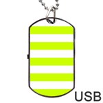 Horizontal Stripes - White and Fluorescent Yellow Dog Tag USB Flash (One Side)