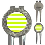 Horizontal Stripes - White and Fluorescent Yellow 3-in-1 Golf Divot