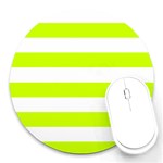 Horizontal Stripes - White and Fluorescent Yellow Round Mousepad