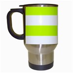 Horizontal Stripes - White and Fluorescent Yellow Travel Mug (White)