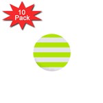 Horizontal Stripes - White and Fluorescent Yellow 1  Mini Button (10 pack)