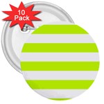 Horizontal Stripes - White and Fluorescent Yellow 3  Button (10 pack)