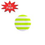 Horizontal Stripes - White and Fluorescent Yellow 1  Mini Magnet (10 pack)