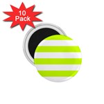 Horizontal Stripes - White and Fluorescent Yellow 1.75  Magnet (10 pack)