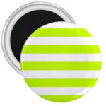 Horizontal Stripes - White and Fluorescent Yellow 3  Magnet