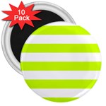 Horizontal Stripes - White and Fluorescent Yellow 3  Magnet (10 pack)