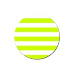 Horizontal Stripes - White and Fluorescent Yellow Magnet 3  (Round)