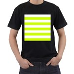 Horizontal Stripes - White and Fluorescent Yellow Men s T-Shirt (Black)