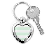 Horizontal Stripes - White and Pale Green Key Chain (Heart)
