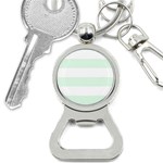 Horizontal Stripes - White and Pale Green Bottle Opener Key Chain