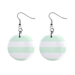 Horizontal Stripes - White and Pale Green 1  Button Earrings