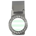 Horizontal Stripes - White and Pale Green Money Clip (CZ)