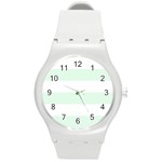 Horizontal Stripes - White and Pale Green Round Plastic Sport Watch (M)