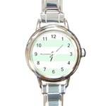 Horizontal Stripes - White and Pale Green Round Italian Charm Watch
