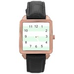Horizontal Stripes - White and Pale Green Rose Gold Leather Watch