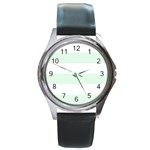 Horizontal Stripes - White and Pale Green Round Metal Watch