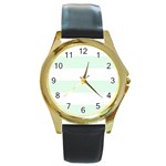 Horizontal Stripes - White and Pale Green Round Gold Metal Watch