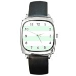 Horizontal Stripes - White and Pale Green Square Metal Watch