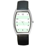 Horizontal Stripes - White and Pale Green Barrel Style Metal Watch