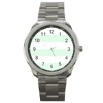Horizontal Stripes - White and Pale Green Sport Metal Watch