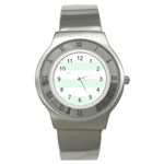 Horizontal Stripes - White and Pale Green Stainless Steel Watch
