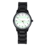 Horizontal Stripes - White and Pale Green Stainless Steel Round Watch