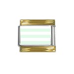 Horizontal Stripes - White and Pale Green Gold Trim Italian Charm (9mm)