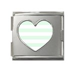 Horizontal Stripes - White and Pale Green Mega Link Heart Italian Charm (18mm)